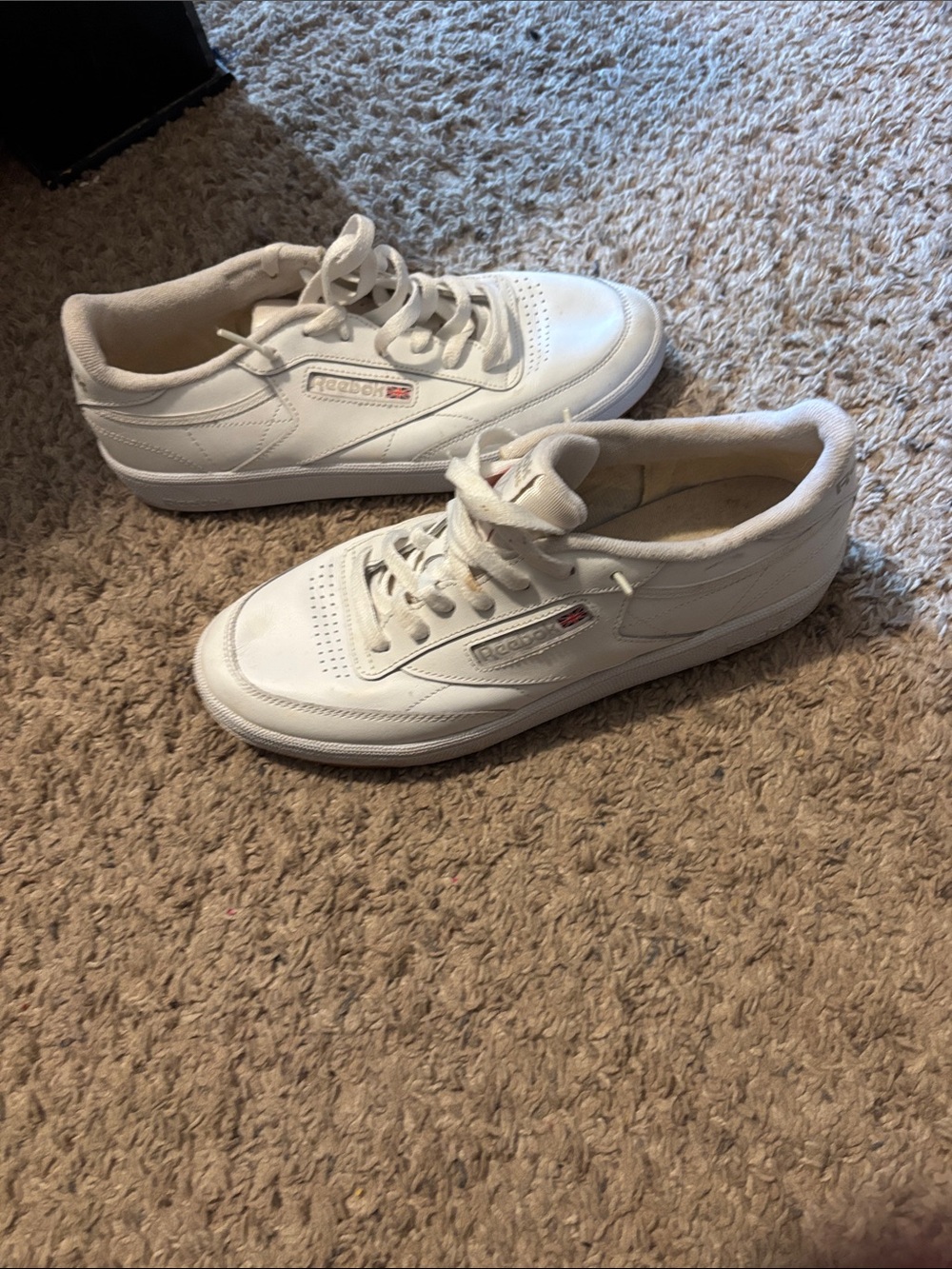 Reebok Kids White Leather Sneakers with Small Red Logo